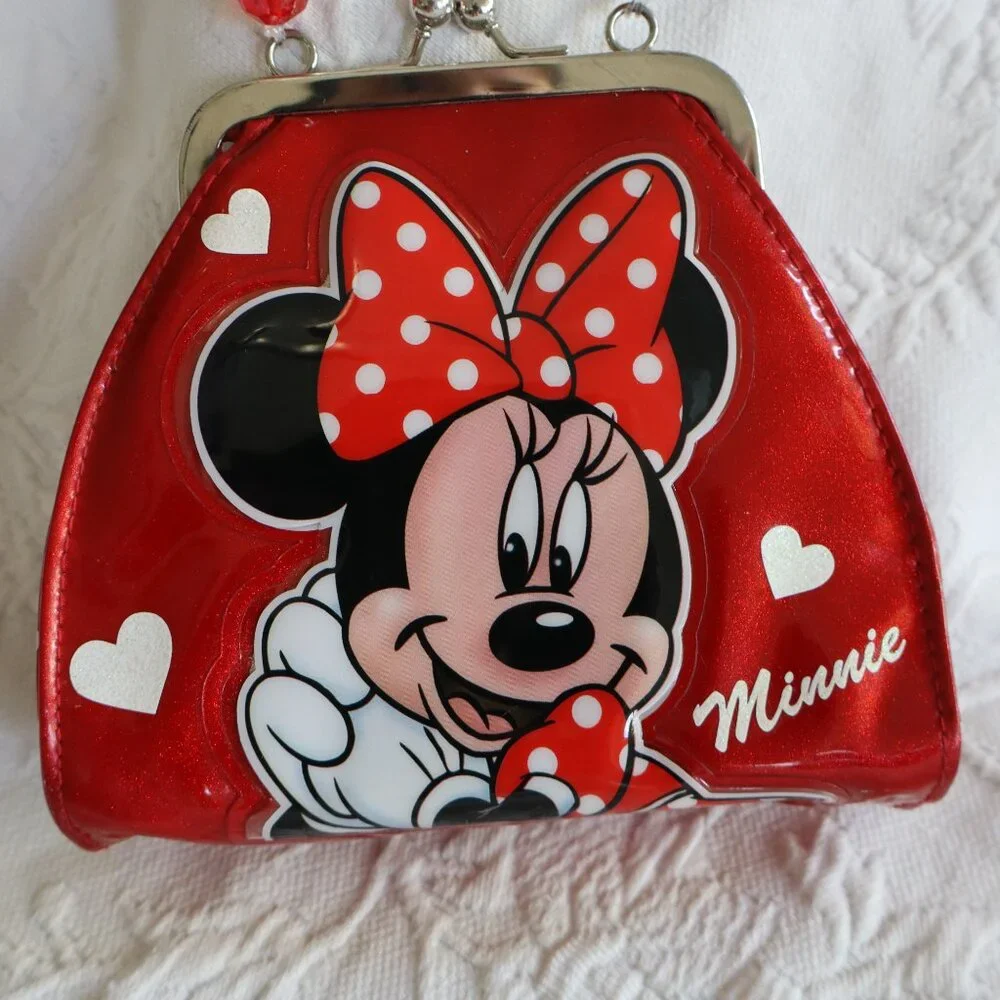 Minnie Mouse Disney parks children's purse with beaded handle glitter red